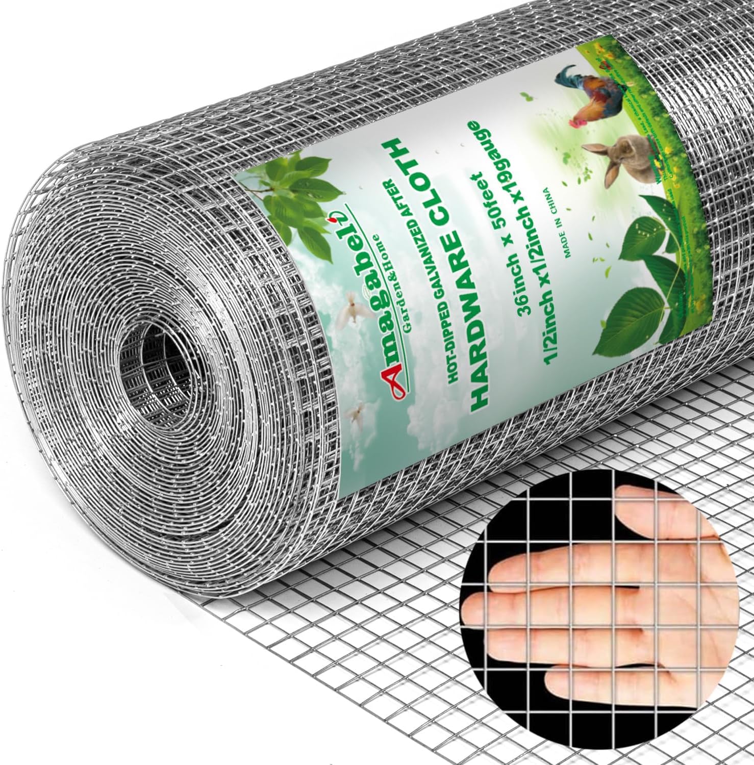 1/2 inch Hardware Cloth 48"x50ft 19 Gauge Galvanized Square Chicken Wire Fence Roll for Raised Garden Beds, Plant Supports, Poultry Netting, Snake Fence - AMAGABELI GARDEN & HOME JW007
