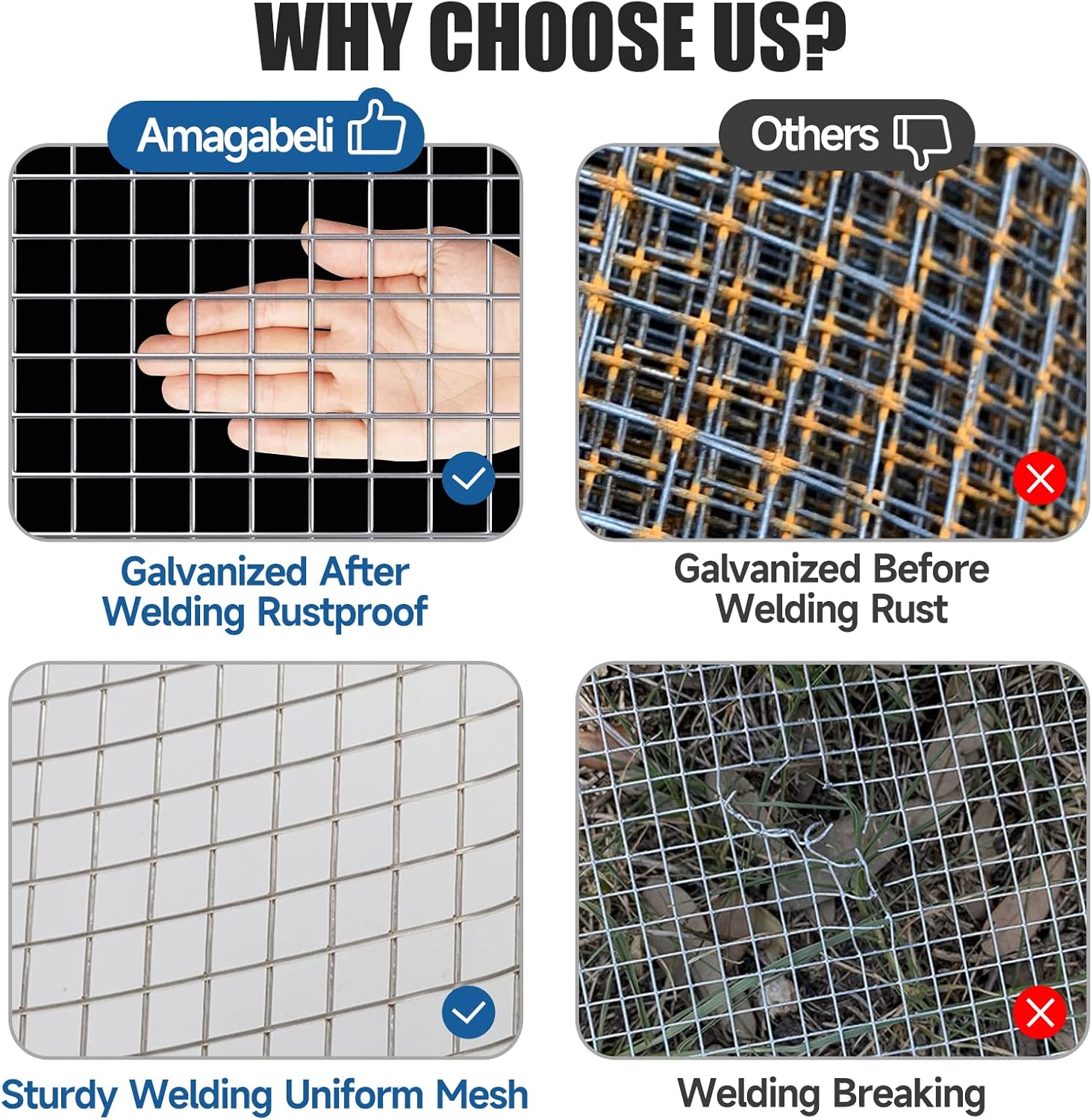 1/2 inch Hardware Cloth 48"x50ft 19 Gauge Galvanized Square Chicken Wire Fence Roll for Raised Garden Beds, Plant Supports, Poultry Netting, Snake Fence - AMAGABELI GARDEN & HOME JW007