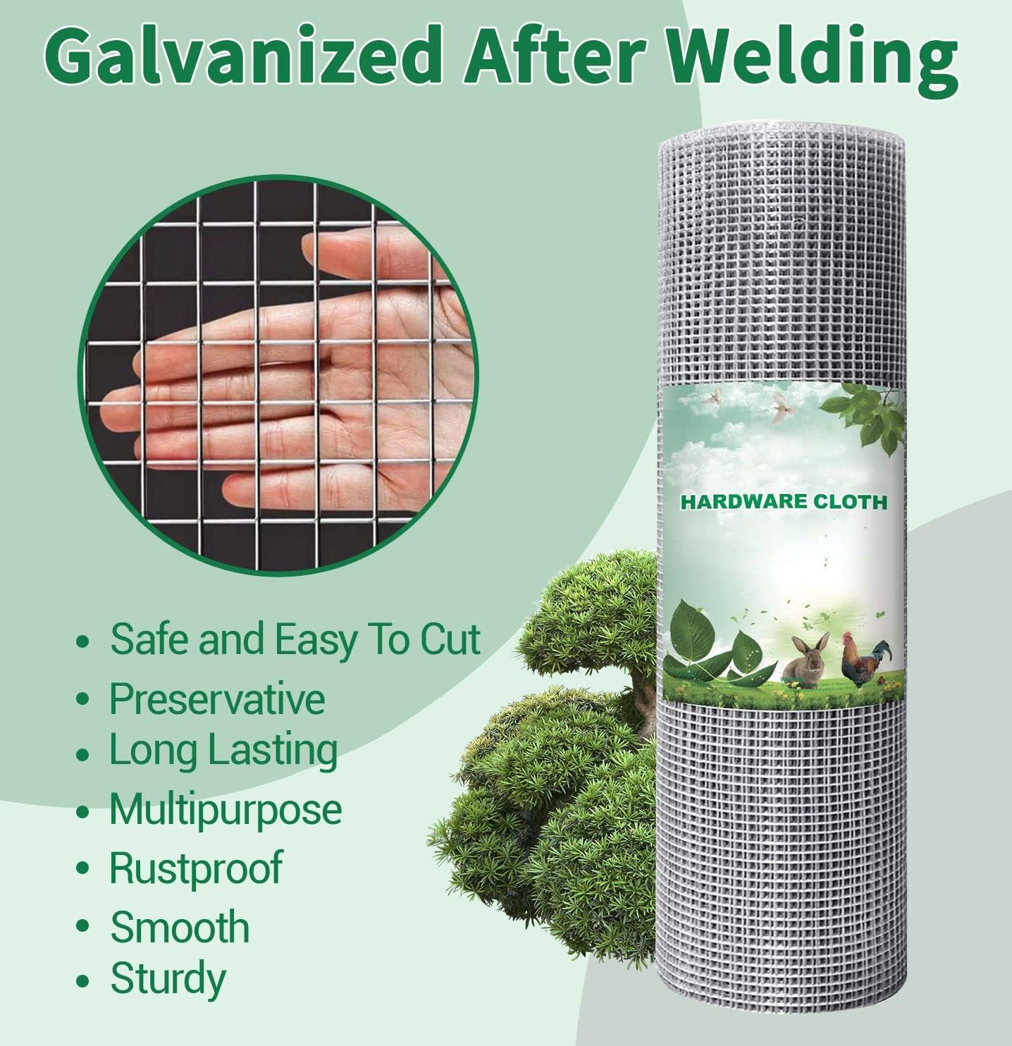 1/2 inch Hardware Cloth 48"x50ft 19 Gauge Galvanized Square Chicken Wire Fence Roll for Raised Garden Beds, Plant Supports, Poultry Netting, Snake Fence - AMAGABELI GARDEN & HOME JW007