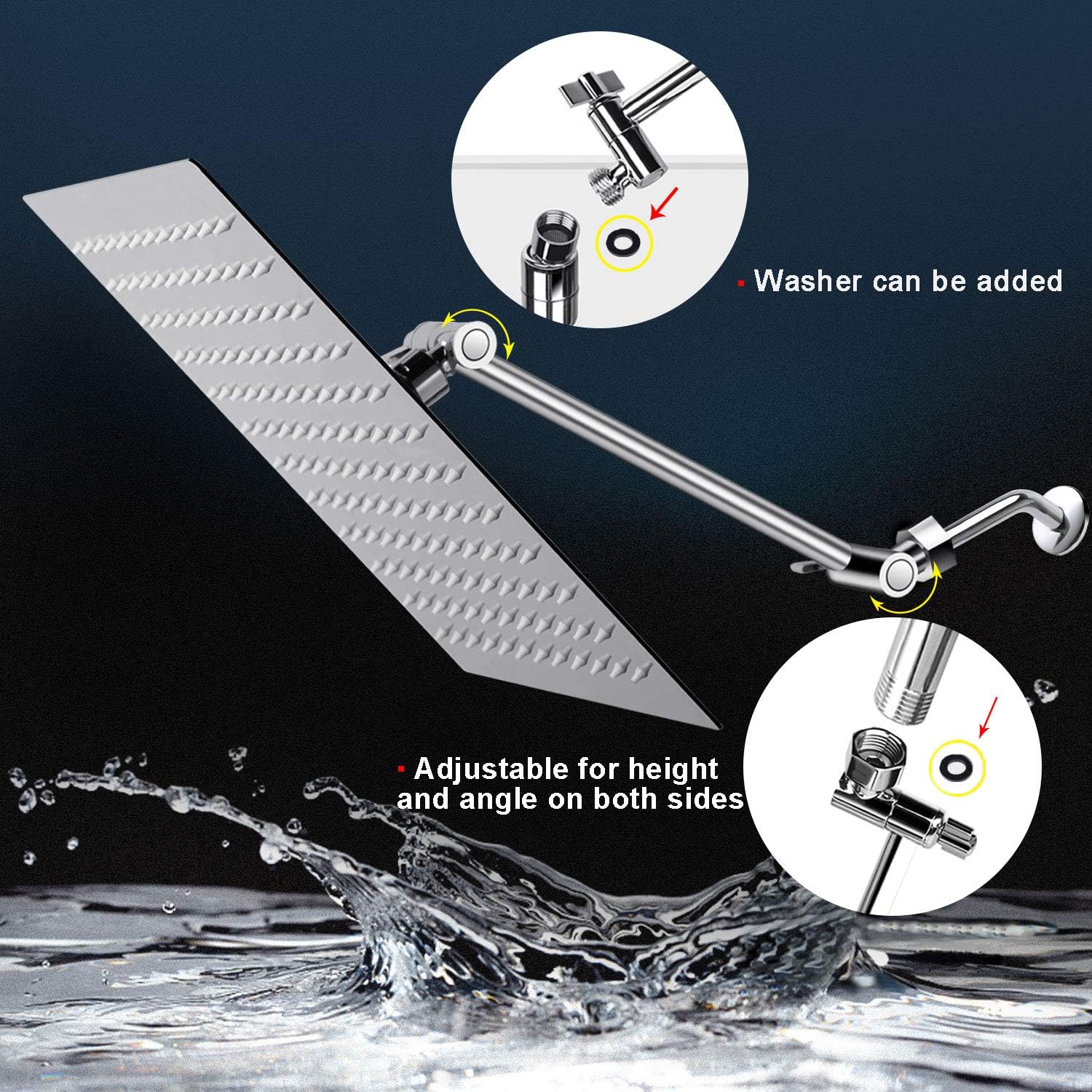 12 Inch High Pressure Showerhead with 11 Inch Arm for a Luxurious Shower Experience