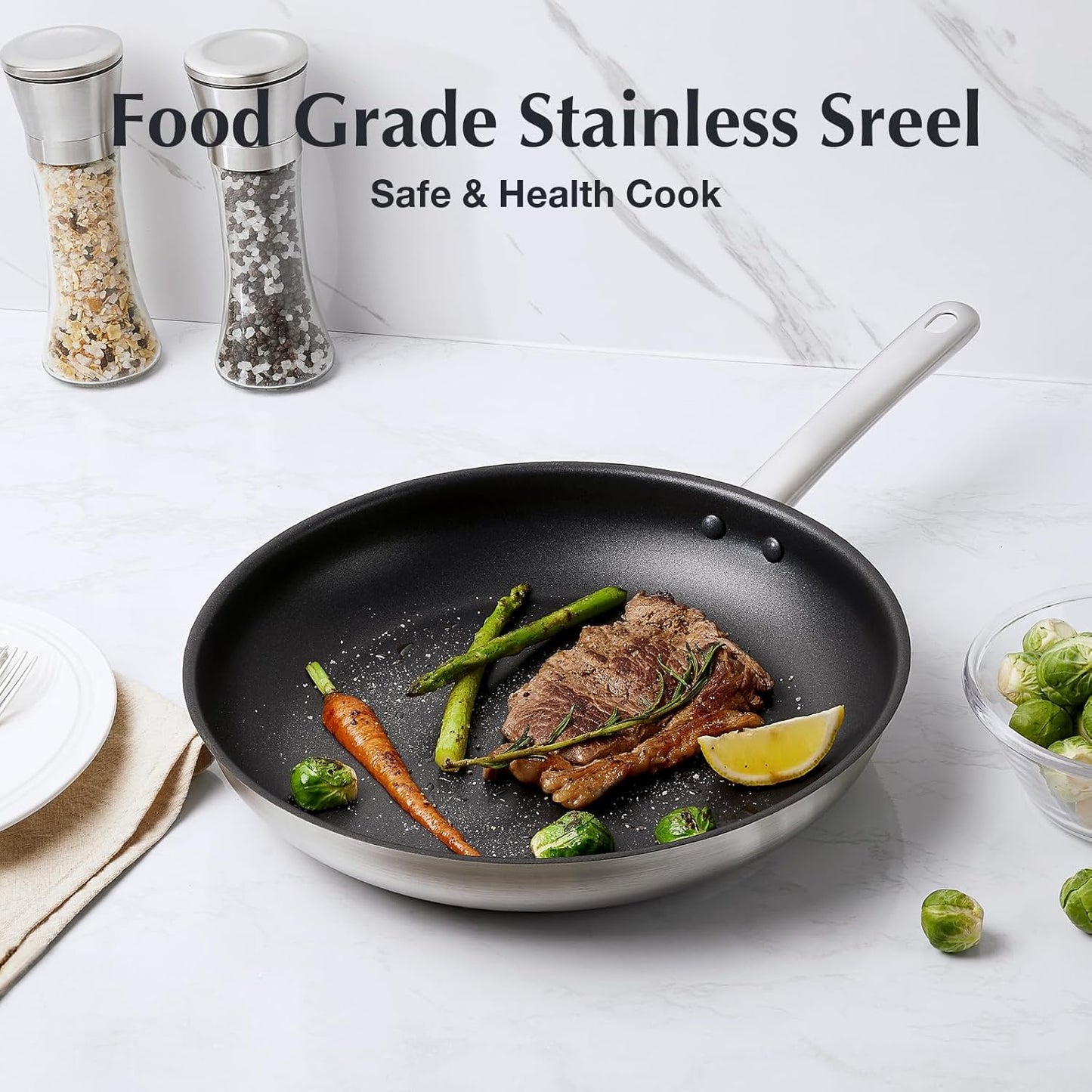 12 Inch Non-Stick Stainless Steel Pan with Stay-Cool Handle for Professional Cooking - Induction & Oven Safe