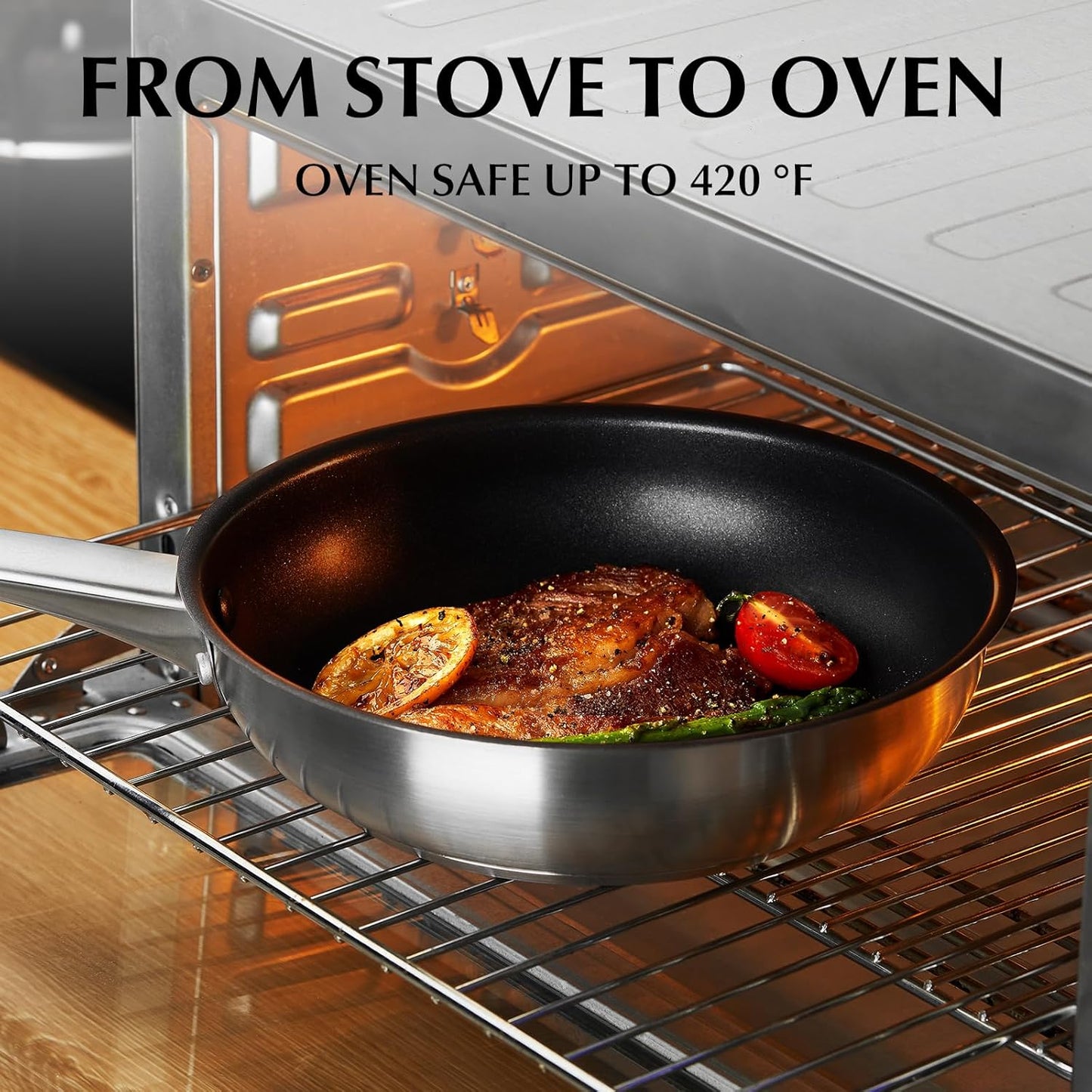 12 Inch Non-Stick Stainless Steel Pan with Stay-Cool Handle for Professional Cooking - Induction & Oven Safe