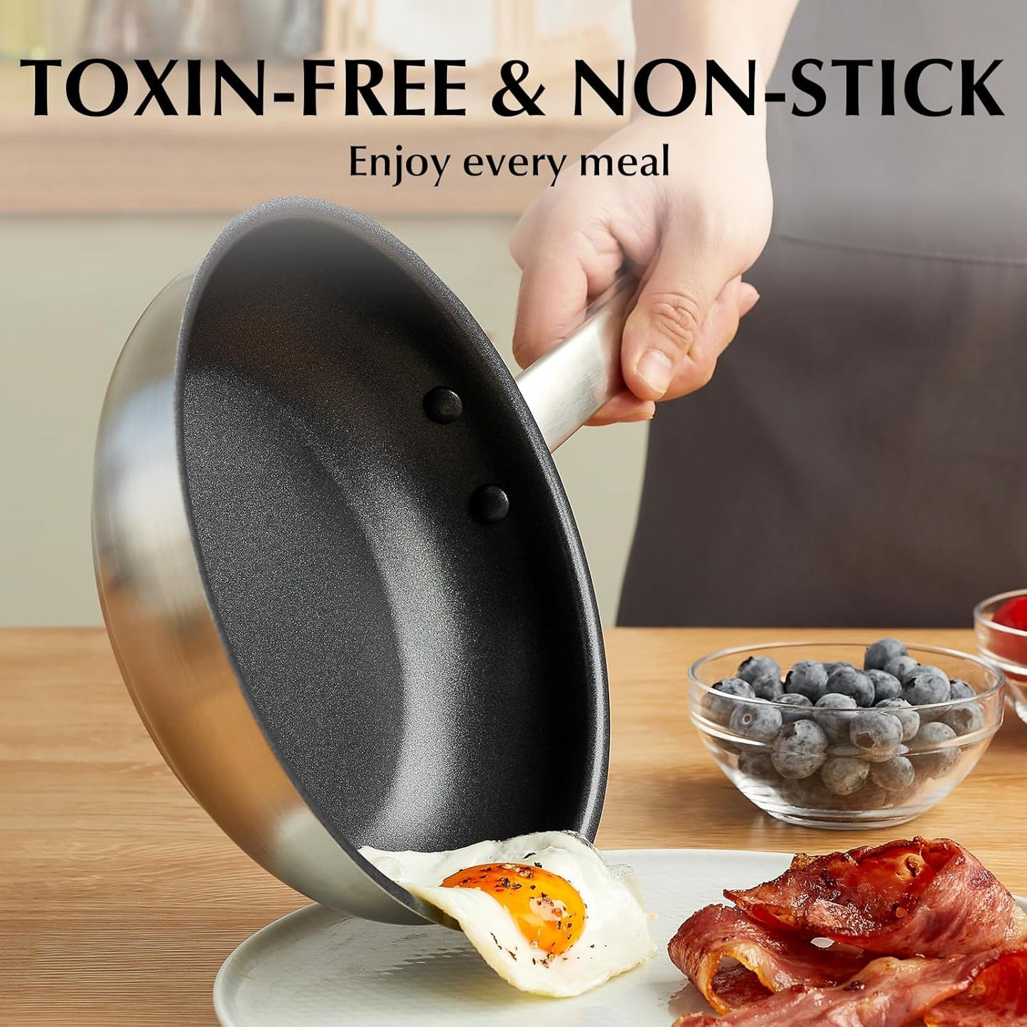 12 Inch Non-Stick Stainless Steel Pan with Stay-Cool Handle for Professional Cooking - Induction & Oven Safe