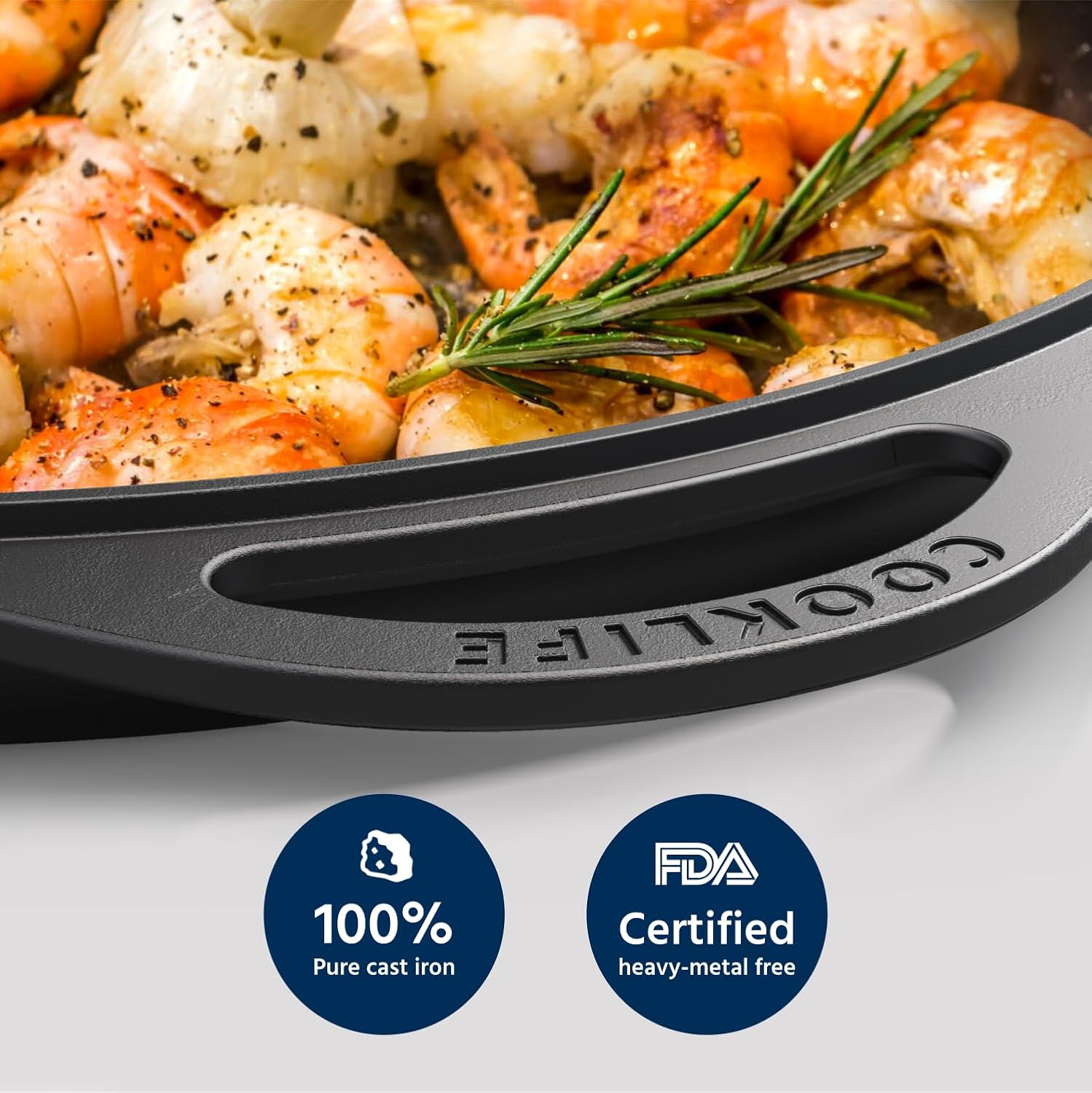 12 Inch Pre-Seasoned Cast Iron Griddle Pan for Pizza, Oven, Stove, Grill, Campfire - Easy to Clean Smooth Surface - Black
