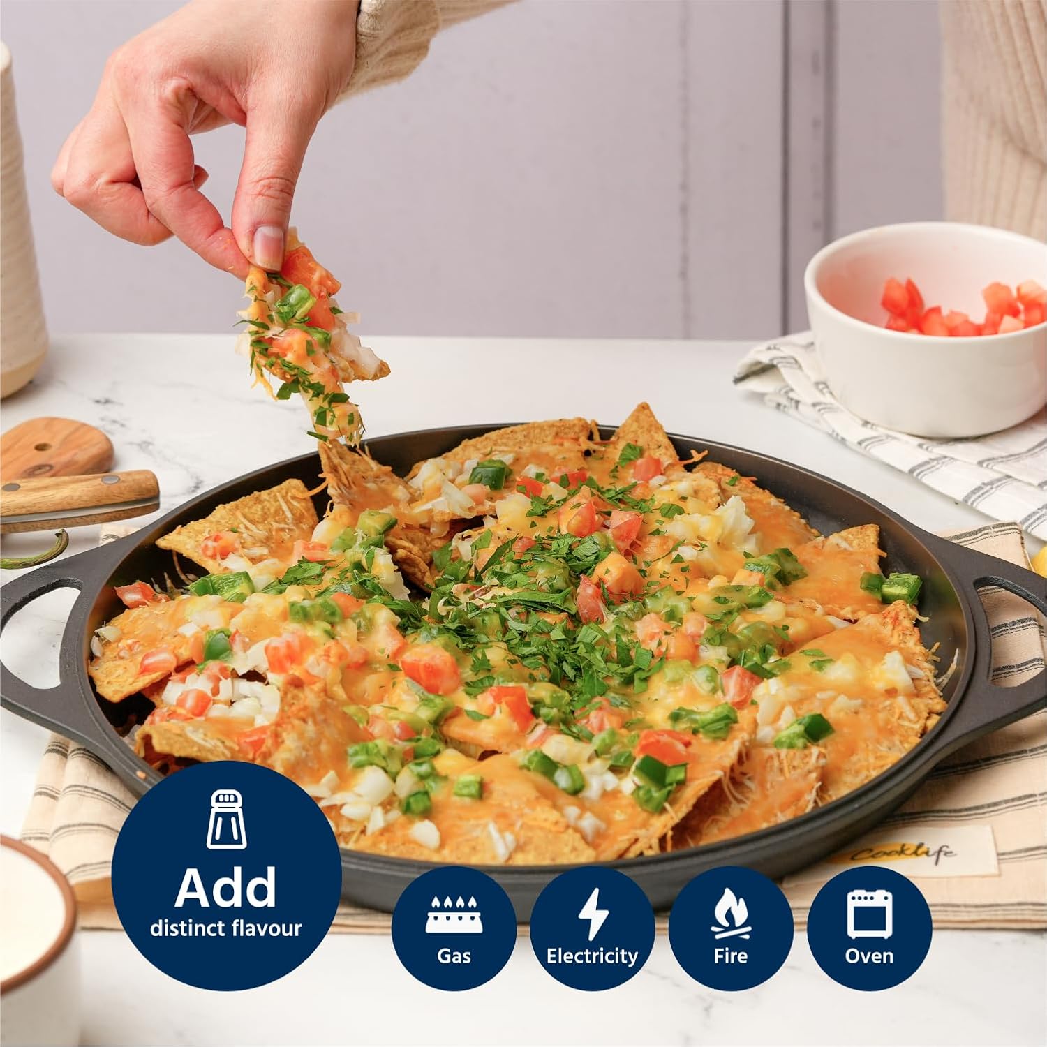 12 Inch Pre-Seasoned Cast Iron Griddle Pan for Pizza, Oven, Stove, Grill, Campfire - Easy to Clean Smooth Surface - Black