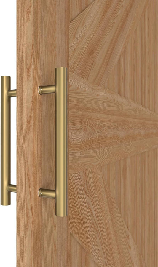 12 inch Round Stainless Steel Double Sided Door Handle for French Sliding Barn Doors - H Shape Gold Home Pull Handles
