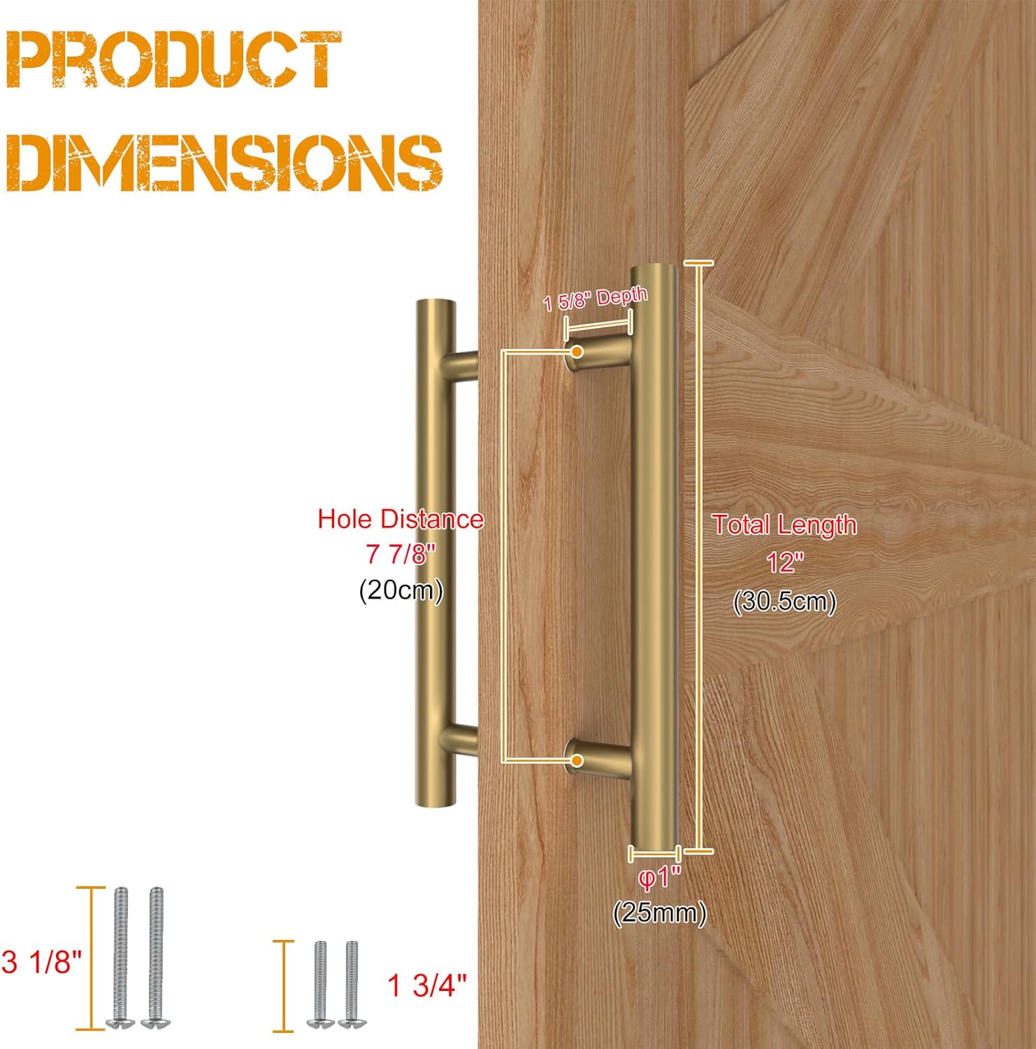 12 inch Round Stainless Steel Double Sided Door Handle for French Sliding Barn Doors - H Shape Gold Home Pull Handles