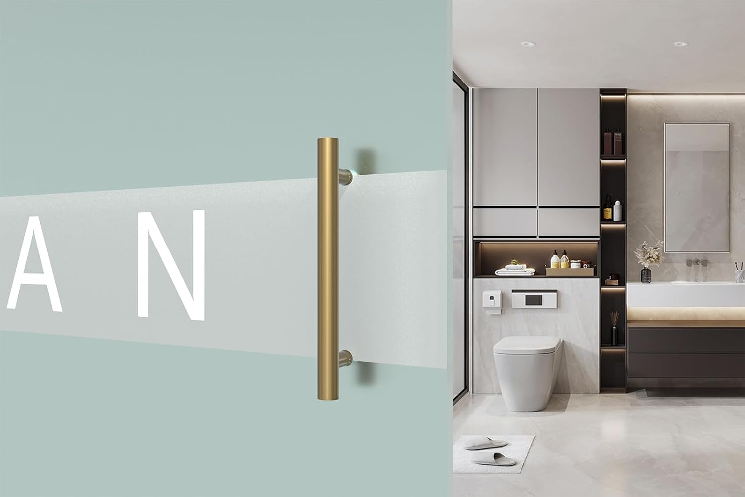 12 inch Round Stainless Steel Double Sided Door Handle for French Sliding Barn Doors - H Shape Gold Home Pull Handles