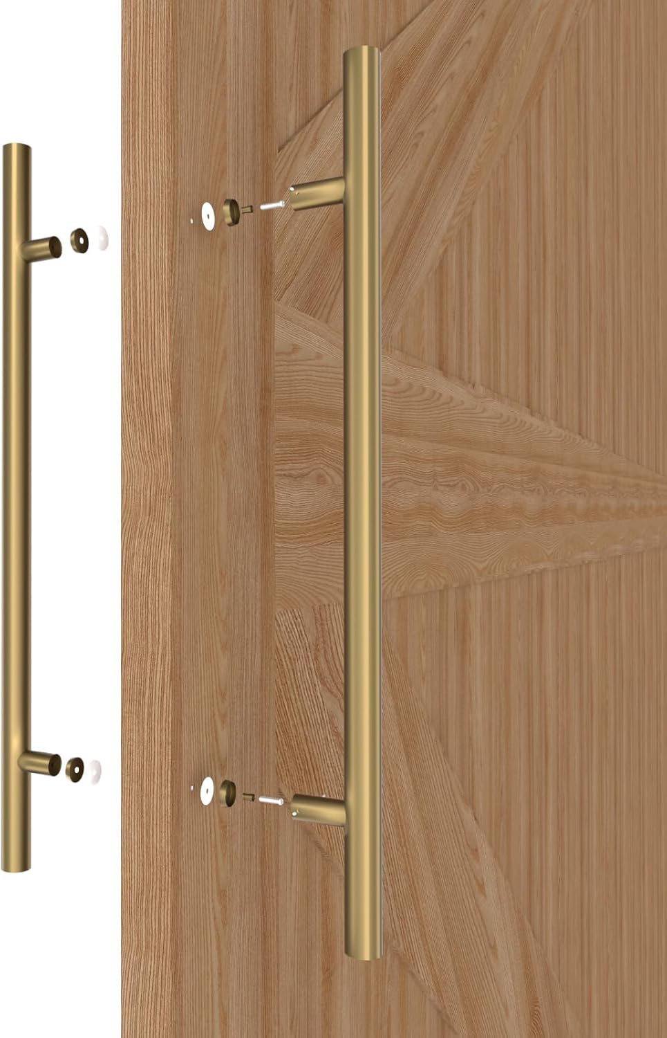 12 inch Round Stainless Steel Double Sided Door Handle for French Sliding Barn Doors - H Shape Gold Home Pull Handles