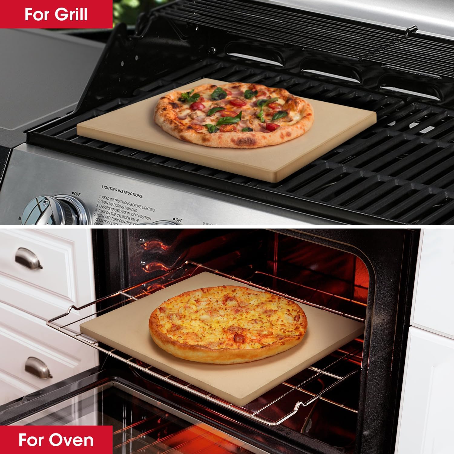 12-inch Square Cordierite Pizza Stone for Oven and Grill - Thermal Shock Resistant Baking Pan for Crispy Crust Pizzas, Bread, Cookies, and More
