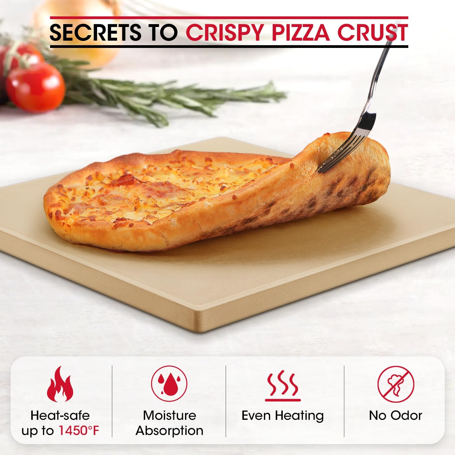 12-inch Square Cordierite Pizza Stone for Oven and Grill - Thermal Shock Resistant Baking Pan for Crispy Crust Pizzas, Bread, Cookies, and More