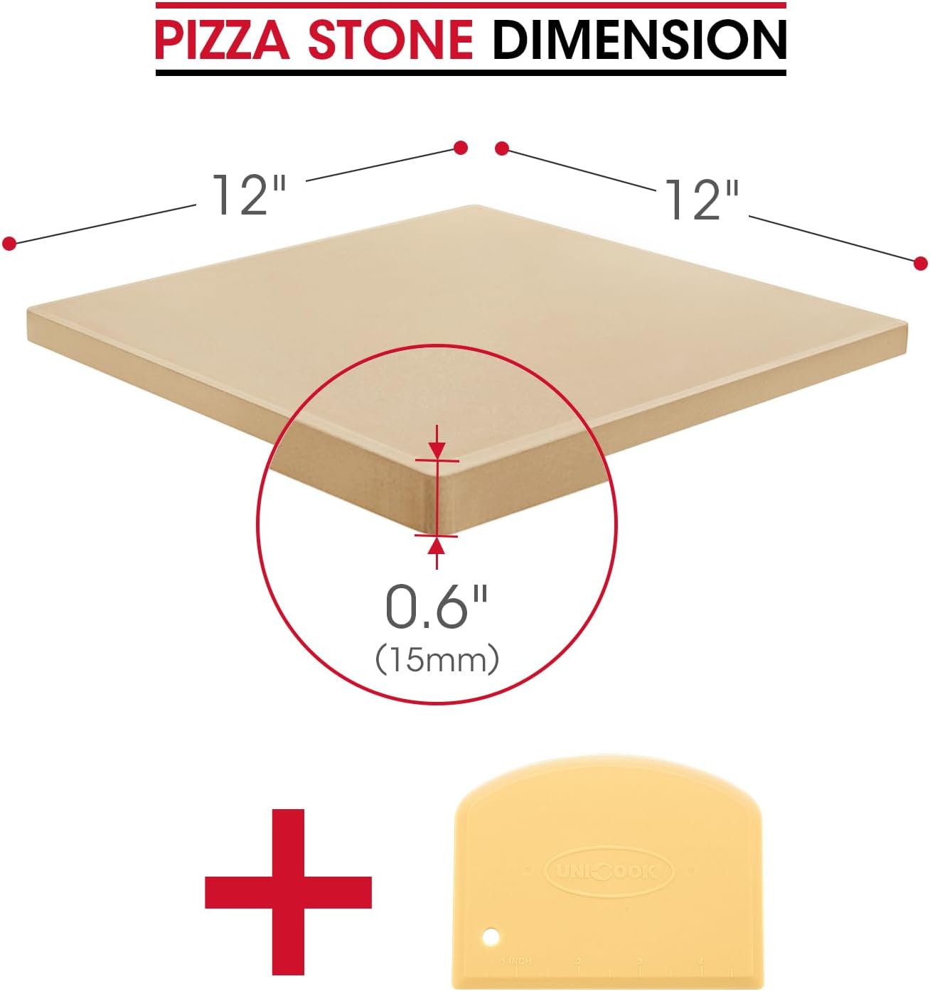 12-inch Square Cordierite Pizza Stone for Oven and Grill - Thermal Shock Resistant Baking Pan for Crispy Crust Pizzas, Bread, Cookies, and More