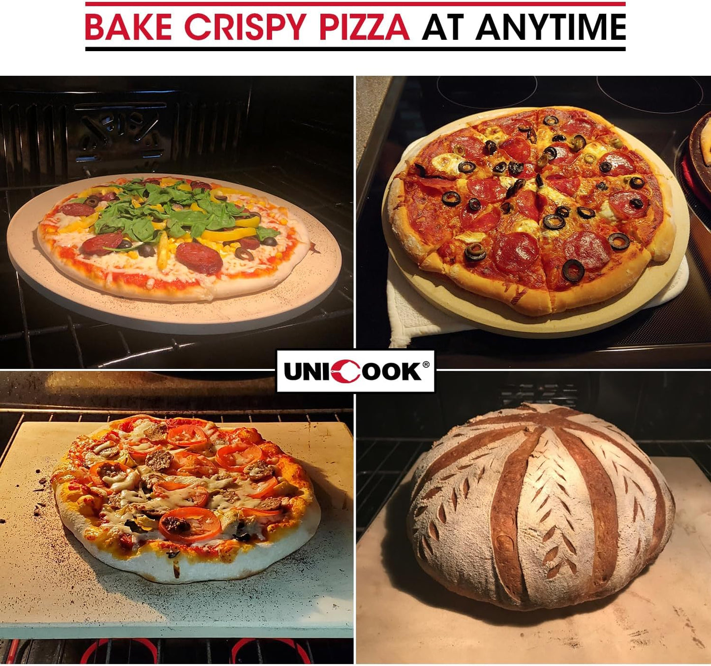 12-inch Square Cordierite Pizza Stone for Oven and Grill - Thermal Shock Resistant Baking Pan for Crispy Crust Pizzas, Bread, Cookies, and More