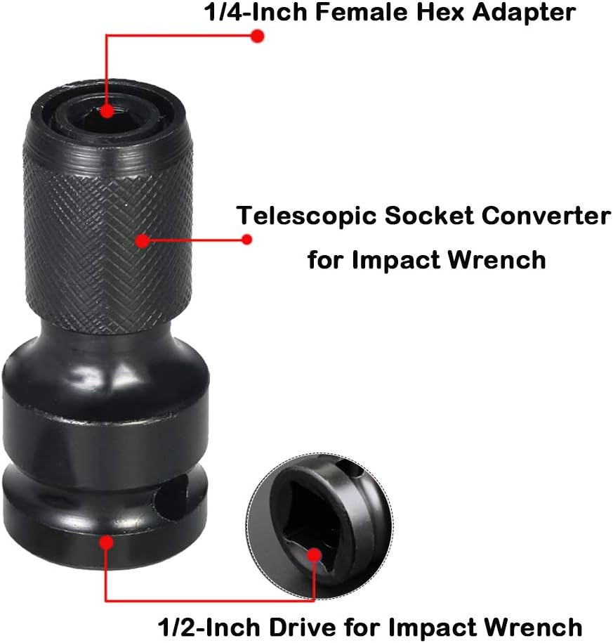 1/2 Inch Square Drive to 1/4 Inch Hex Socket Adapter Set for Impact Wrench - Pack of 2