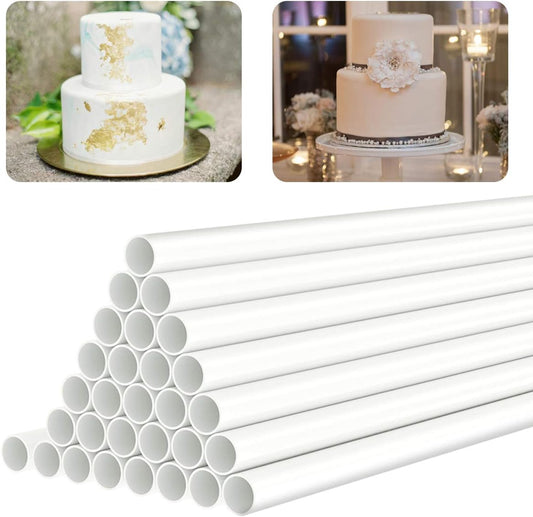 12 Inch White Plastic Cake Dowel Rods for Tiered Cake Construction and Stacking - Pack of 12