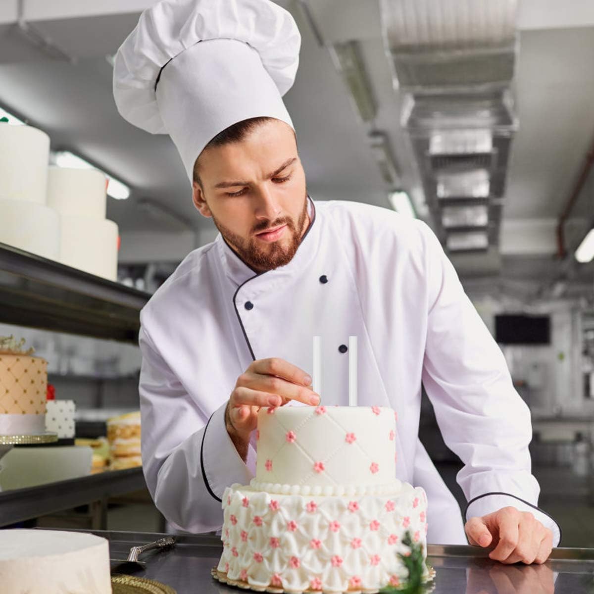 12 Inch White Plastic Cake Dowel Rods for Tiered Cake Construction and Stacking - Pack of 12