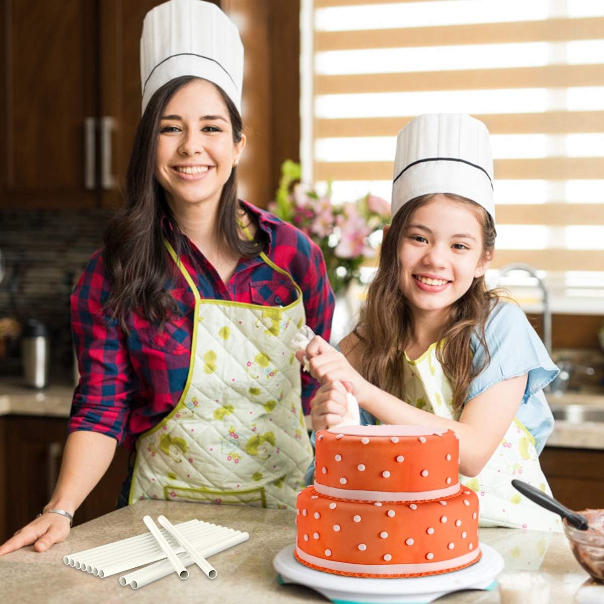 12 Inch White Plastic Cake Dowel Rods for Tiered Cake Construction and Stacking - Pack of 12