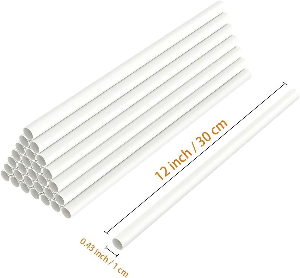 12 Inch White Plastic Cake Dowel Rods for Tiered Cake Construction and Stacking - Pack of 12