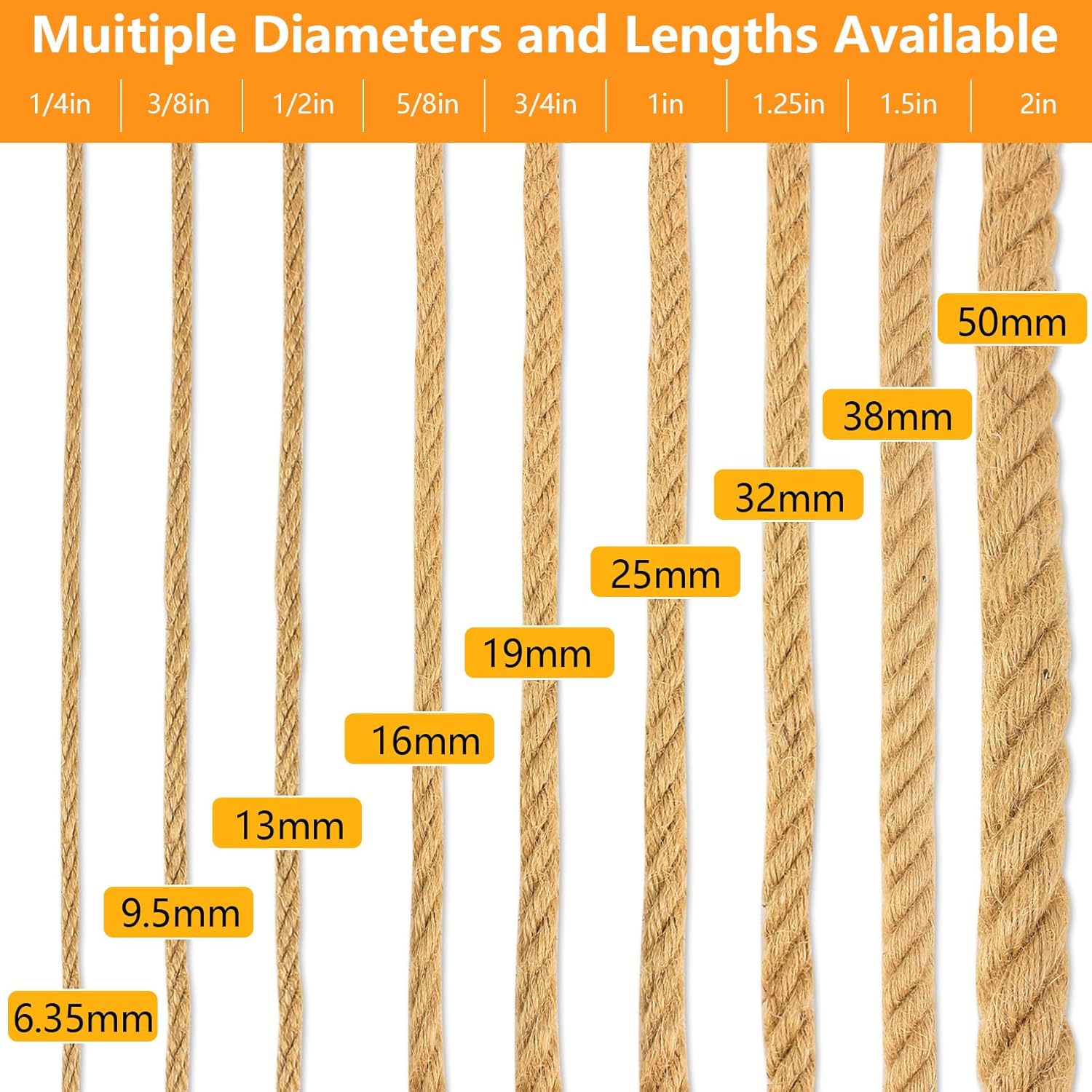 1/2 Inch X 25 Ft DEDU Hemp Rope - Twisted 4 Strand Natural Manila Rope for Crafts, Camping, DIY Projects - Heavy Duty Multipurpose Rope for Swing Bed, Tug of War, Docks