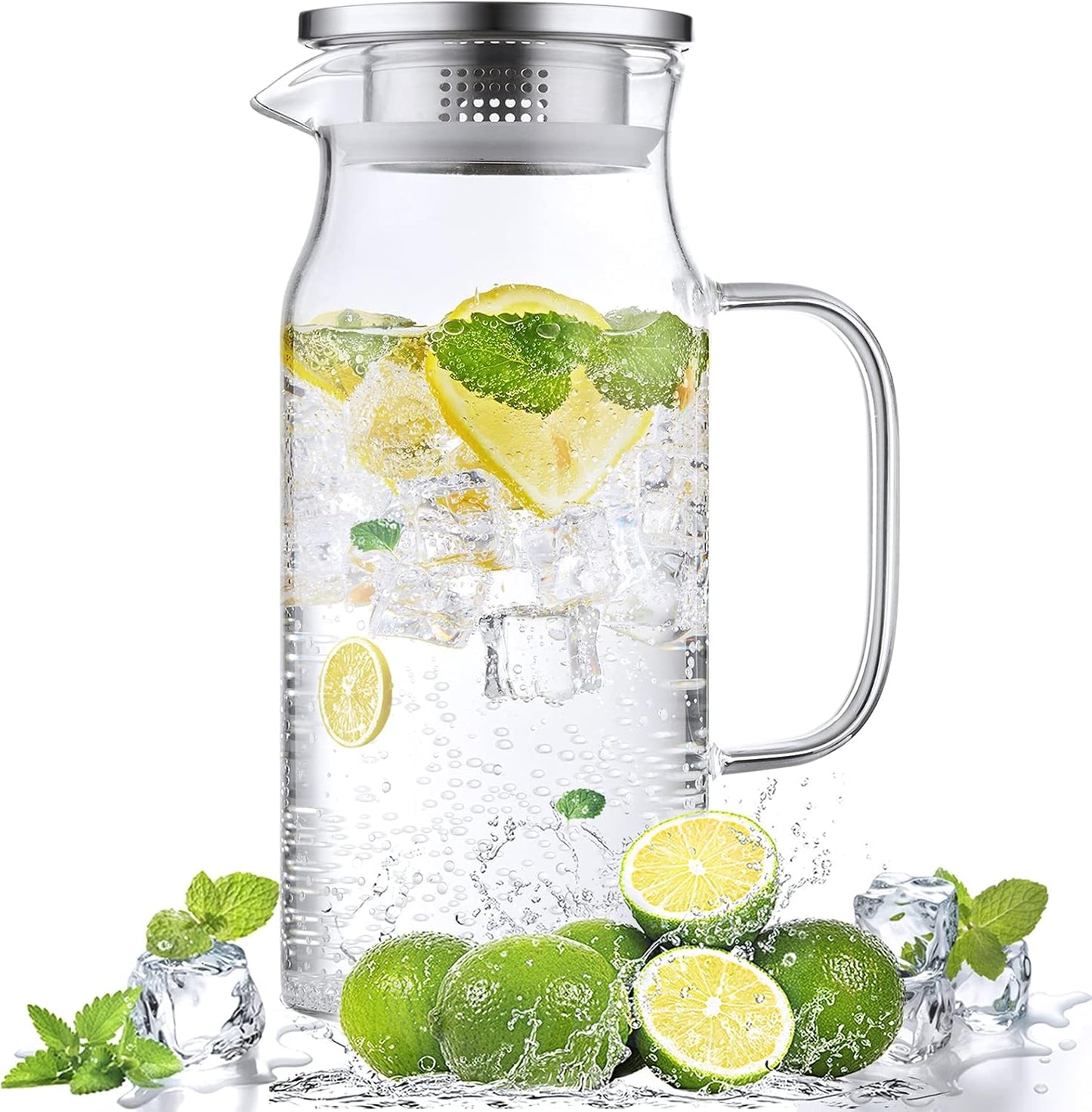 1.2 Liter Glass Pitcher with Lid and Spout - Bivvclaz Glass Water Carafe for Fridge - Hot/Cold Water, Iced Tea, Coffee, Juice & More