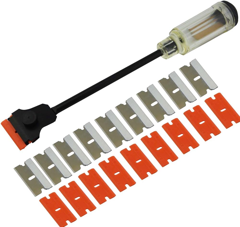 12" Long Reach Extension Scraper with 20 Replacement Blades - Long Razor-blade Sticker Scraper for Precision Scraping