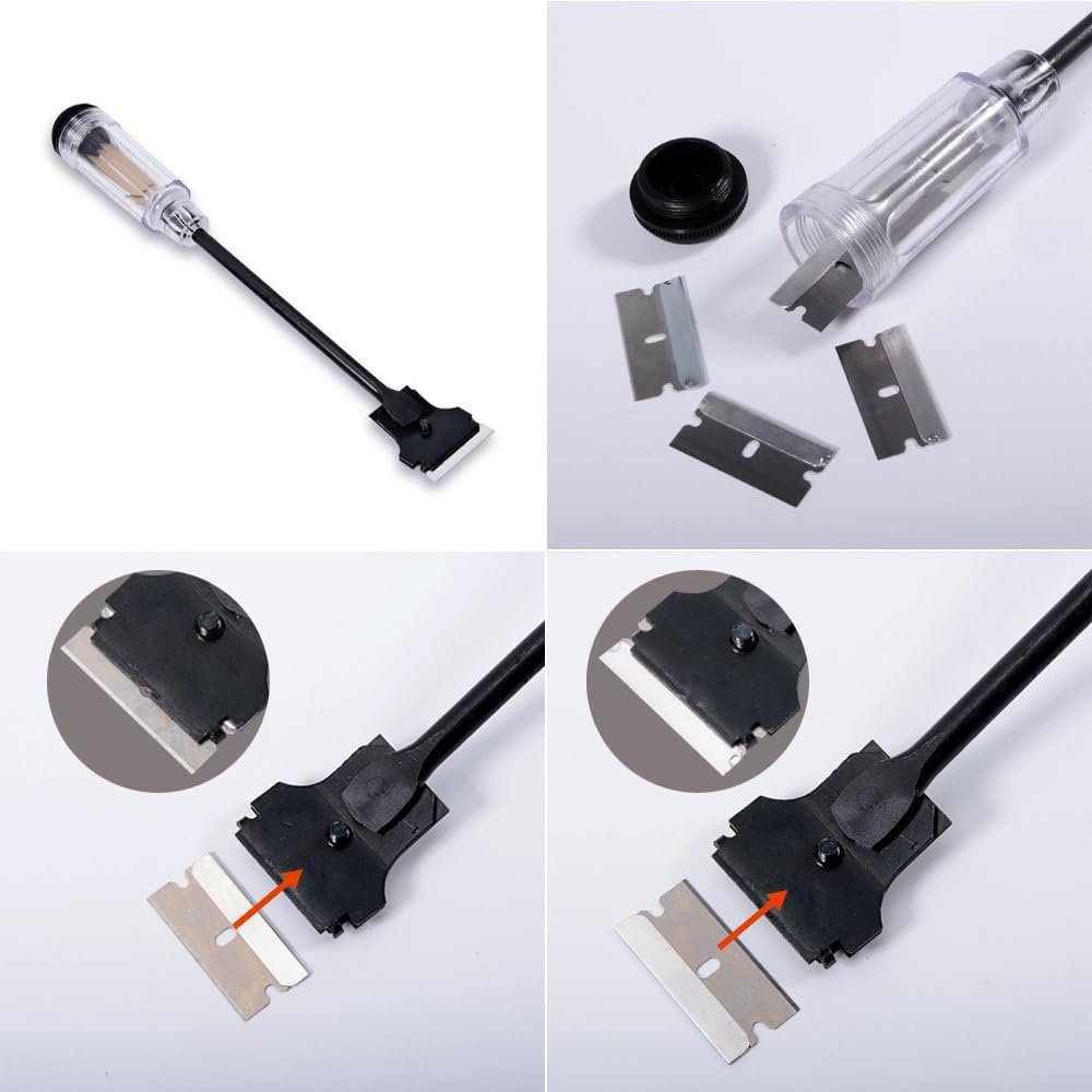 12" Long Reach Extension Scraper with 20 Replacement Blades - Long Razor-blade Sticker Scraper for Precision Scraping