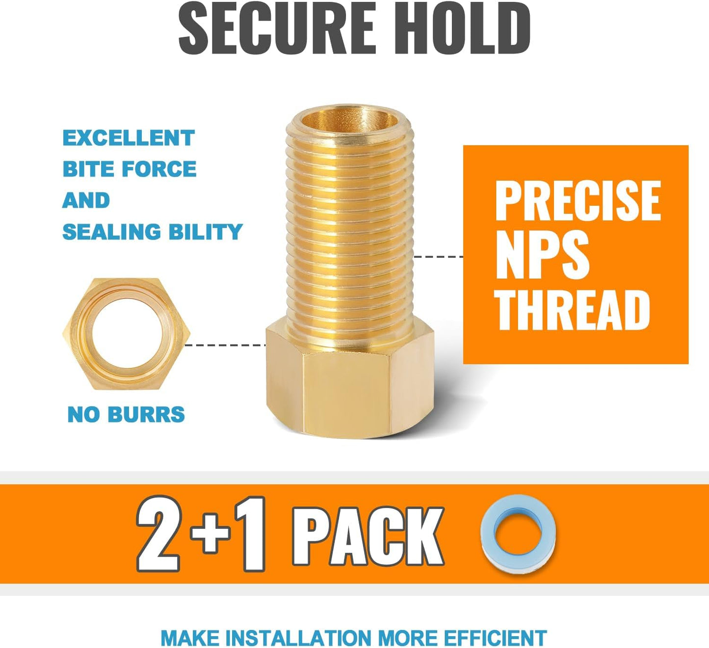 1/2'' Male to Female Brass Pipe Extension Fittings for Tub Spout - 2 Pcs, 50MM Length