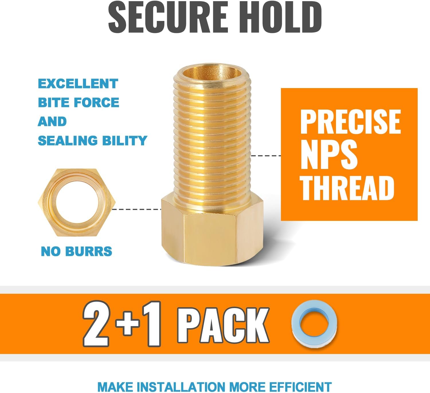 1/2'' Male to Female Brass Pipe Extension Fittings for Tub Spout - 2 Pcs, 50MM Length