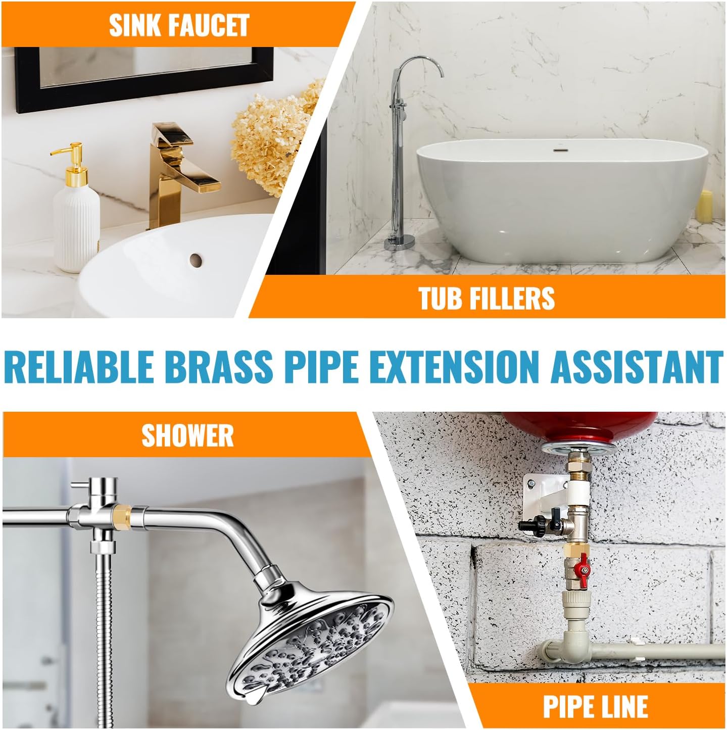 1/2'' Male to Female Brass Pipe Extension Fittings for Tub Spout - 2 Pcs, 50MM Length