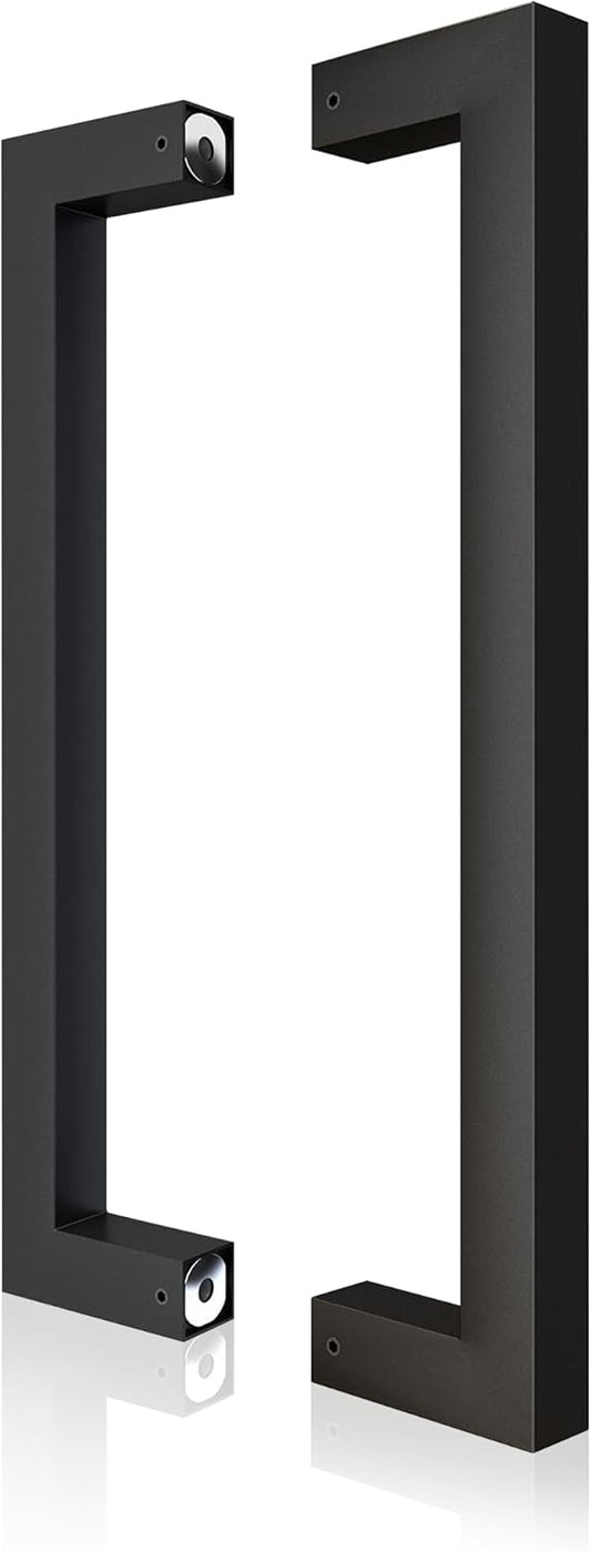 12" Matte Black Push Pull Bar Handle for Sliding Barn Doors - Heavy Duty Double Sided Industrial Grab Bar for Wood Doors and Garages