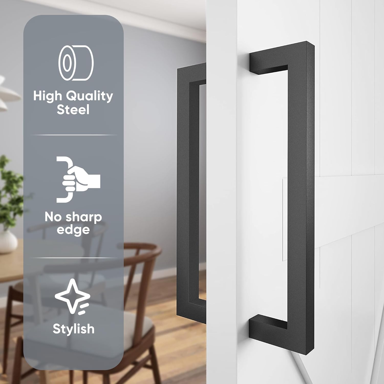 12" Matte Black Push Pull Bar Handle for Sliding Barn Doors - Heavy Duty Double Sided Industrial Grab Bar for Wood Doors and Garages