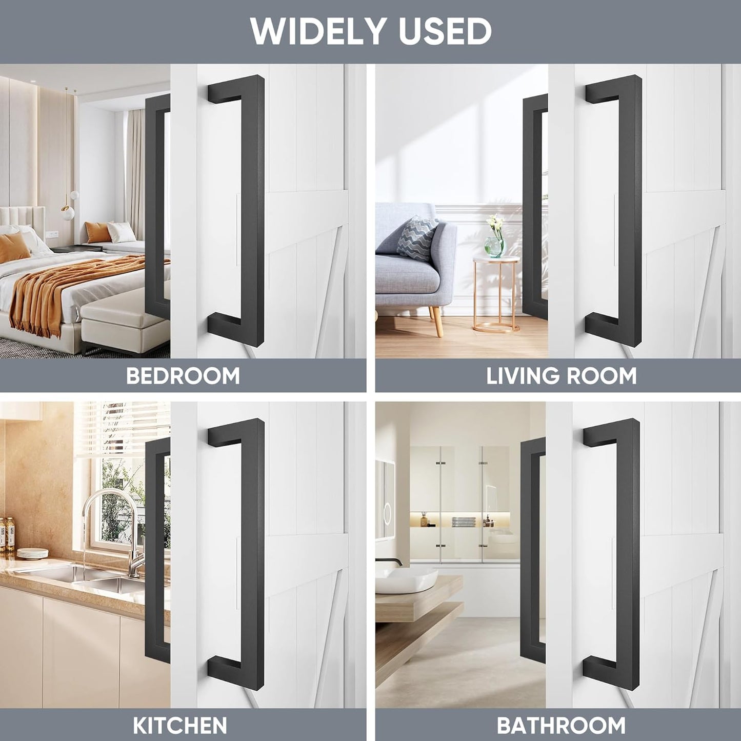 12" Matte Black Push Pull Bar Handle for Sliding Barn Doors - Heavy Duty Double Sided Industrial Grab Bar for Wood Doors and Garages