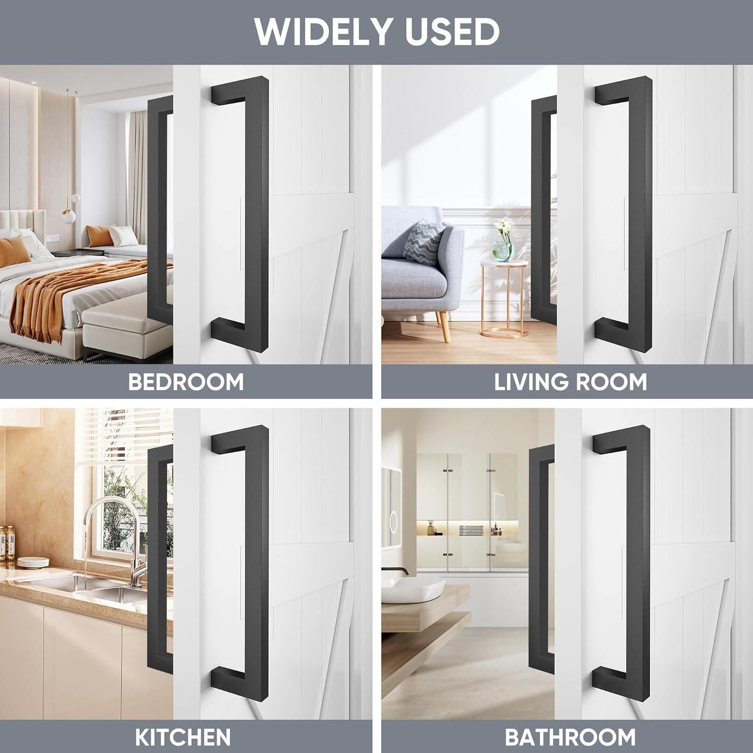 12" Matte Black Push Pull Bar Handle for Sliding Barn Doors - Heavy Duty Double Sided Industrial Grab Bar for Wood Doors and Garages
