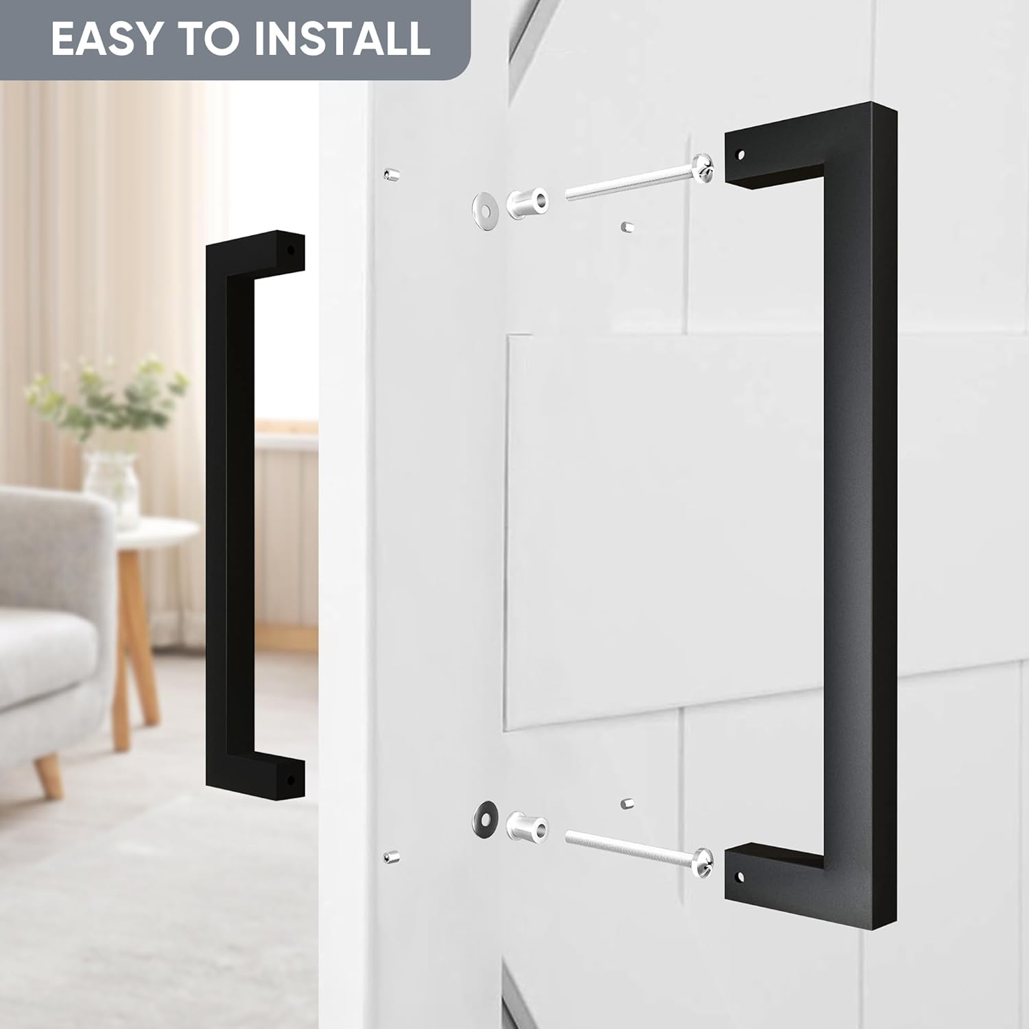 12" Matte Black Push Pull Bar Handle for Sliding Barn Doors - Heavy Duty Double Sided Industrial Grab Bar for Wood Doors and Garages