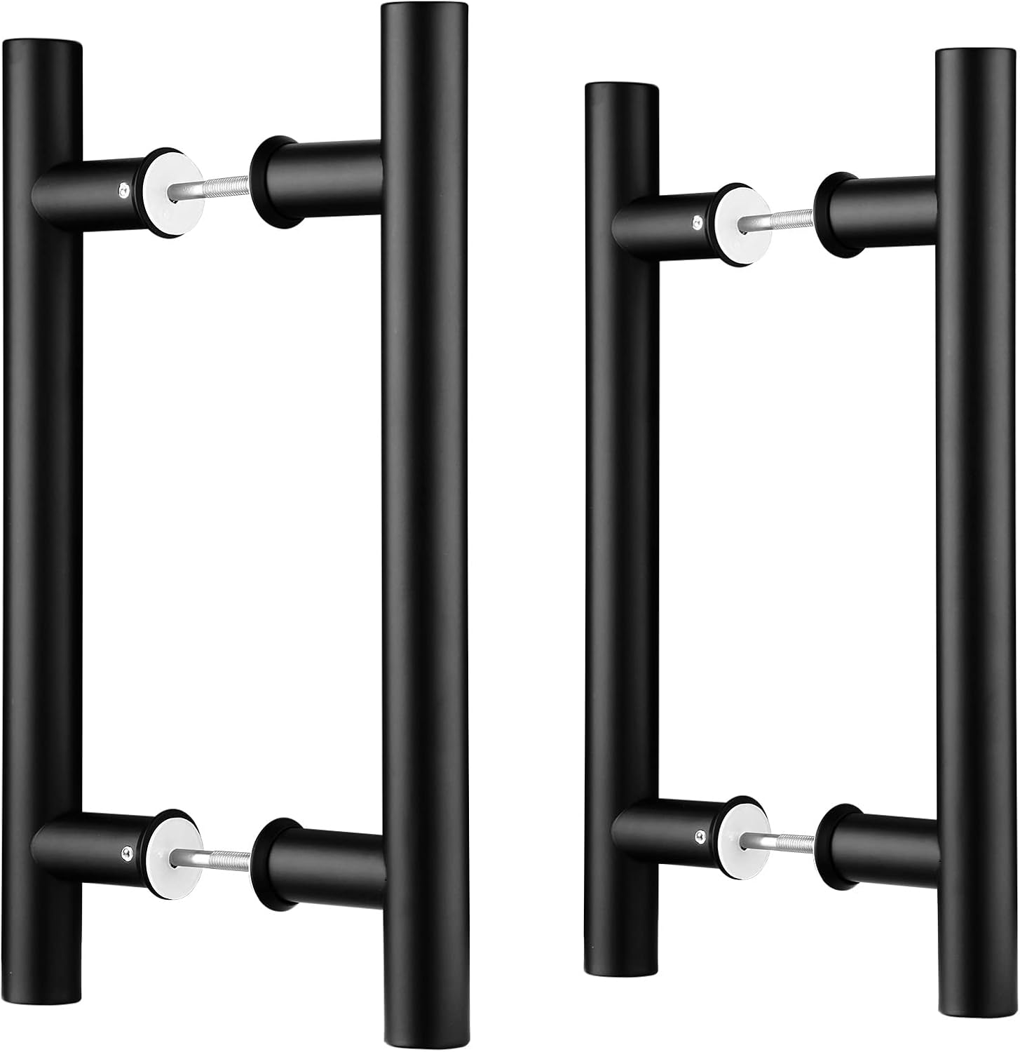 12" Matte Black Stainless Steel Double Sided Push Pull H Shape Sliding Door Handle for Glass and Wooden Doors - 2 Pack