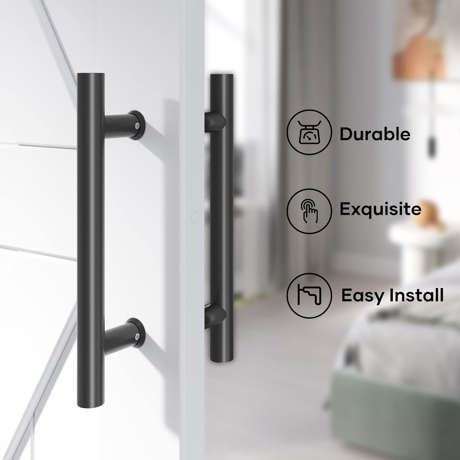 12" Matte Black Stainless Steel Double Sided Push Pull H Shape Sliding Door Handle for Glass and Wooden Doors - 2 Pack