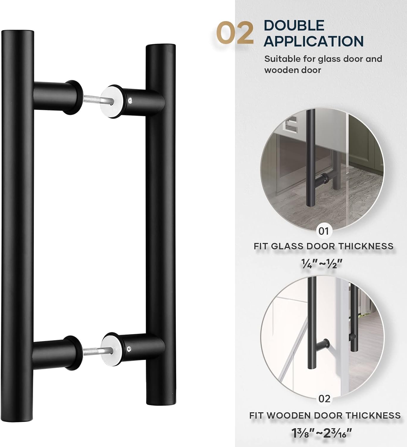12" Matte Black Stainless Steel Double Sided Push Pull H Shape Sliding Door Handle for Glass and Wooden Doors - 2 Pack