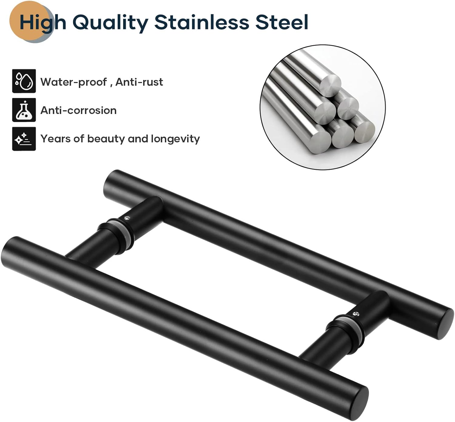12" Matte Black Stainless Steel Double Sided Push Pull H Shape Sliding Door Handle for Glass and Wooden Doors - 2 Pack