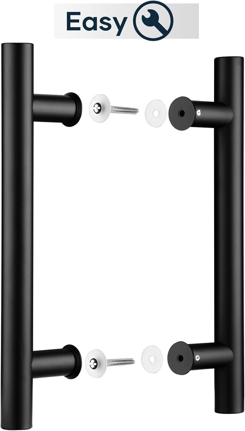 12" Matte Black Stainless Steel Double Sided Push Pull H Shape Sliding Door Handle for Glass and Wooden Doors - 2 Pack