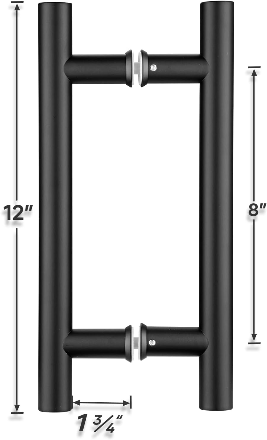 12" Matte Black Stainless Steel Double Sided Push Pull H Shape Sliding Door Handle for Glass and Wooden Doors - 2 Pack