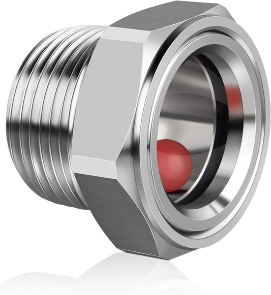 1/2'' NPT Stainless Steel Oil Sight Glass with Float Ball for Air Compressor - Tank Oil Level Indicator