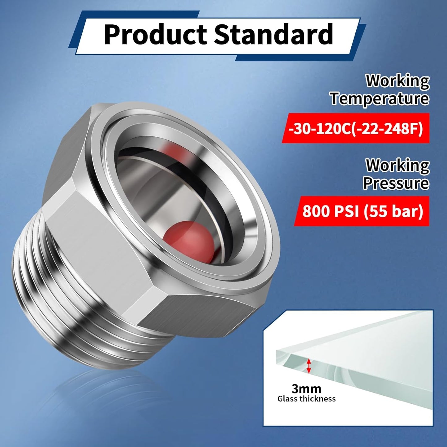 1/2'' NPT Stainless Steel Oil Sight Glass with Float Ball for Air Compressor - Tank Oil Level Indicator