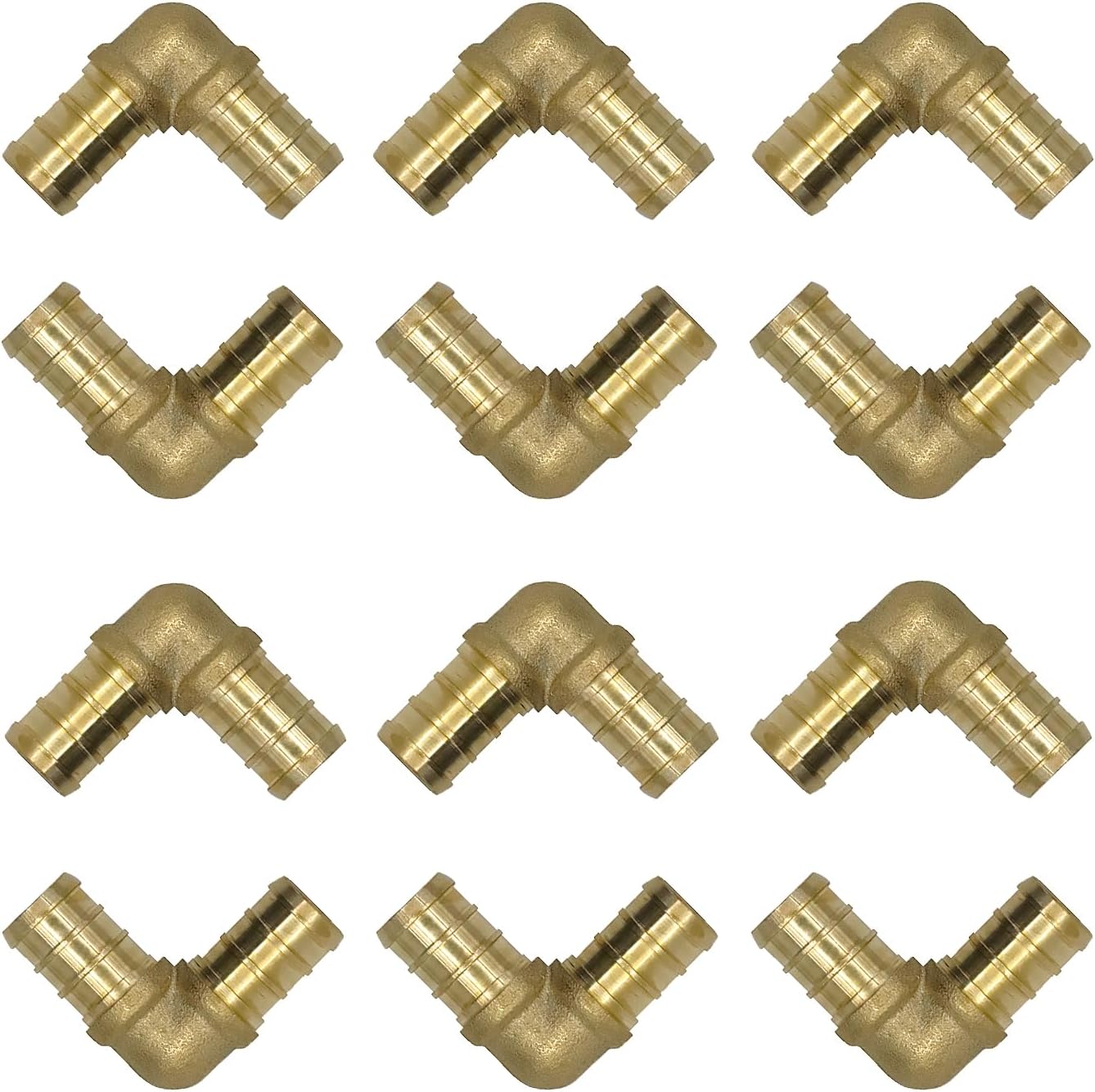 (12-Pack) 1/2" 90 Degree Elbow Barb Crimp Fittings for PEX Pipe - Lead-Free Brass Fittings by MISPIRE