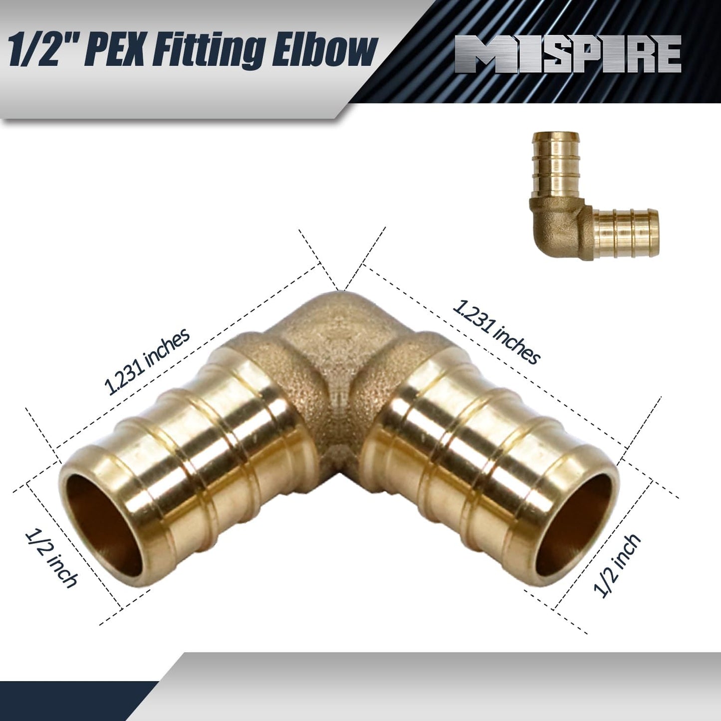 (12-Pack) 1/2" 90 Degree Elbow Barb Crimp Fittings for PEX Pipe - Lead-Free Brass Fittings by MISPIRE