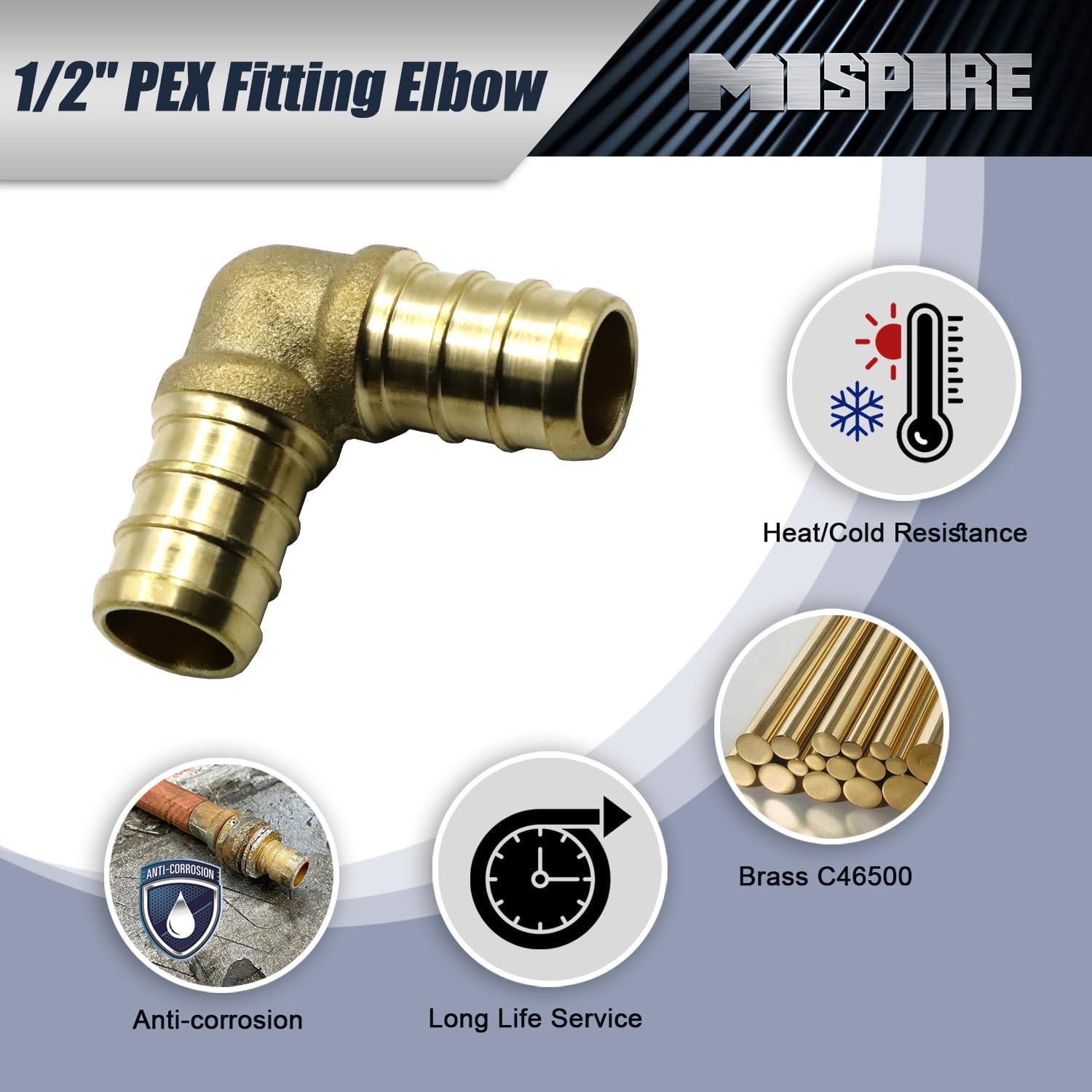 (12-Pack) 1/2" 90 Degree Elbow Barb Crimp Fittings for PEX Pipe - Lead-Free Brass Fittings by MISPIRE