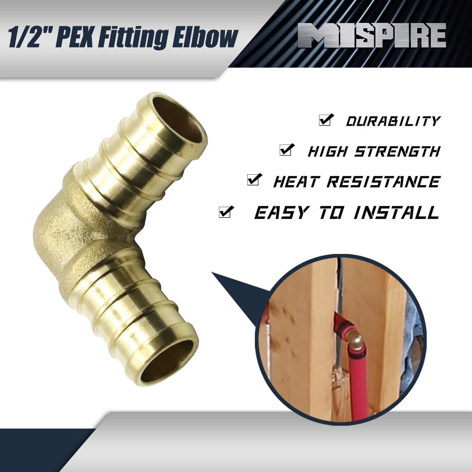 (12-Pack) 1/2" 90 Degree Elbow Barb Crimp Fittings for PEX Pipe - Lead-Free Brass Fittings by MISPIRE