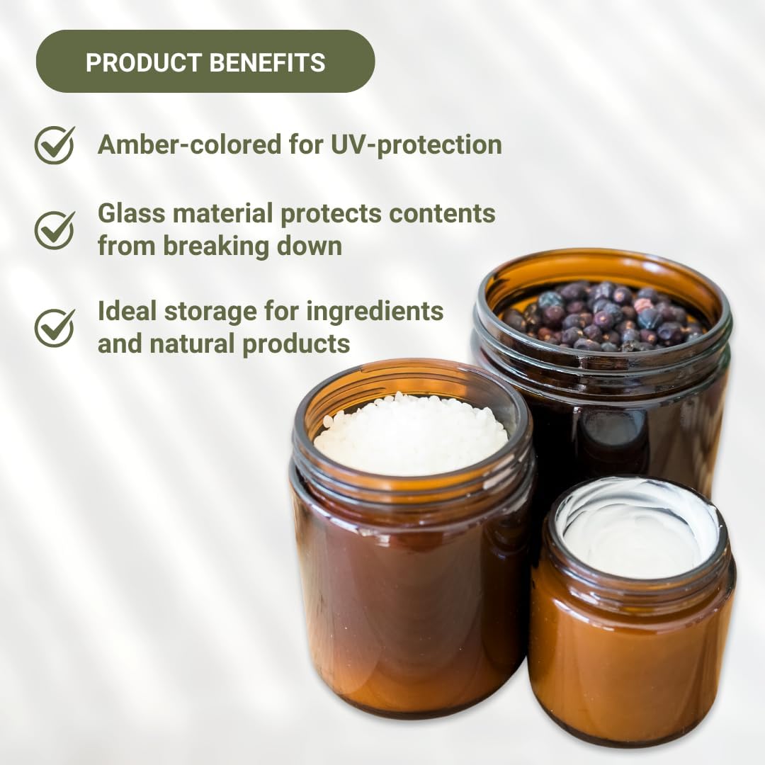 12-Pack 2oz Empty Amber Glass Jars with Black Lids for Beauty Products, Lotions, Powders, and Candles