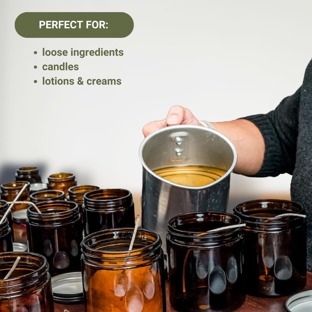 12-Pack 2oz Empty Amber Glass Jars with Black Lids for Beauty Products, Lotions, Powders, and Candles