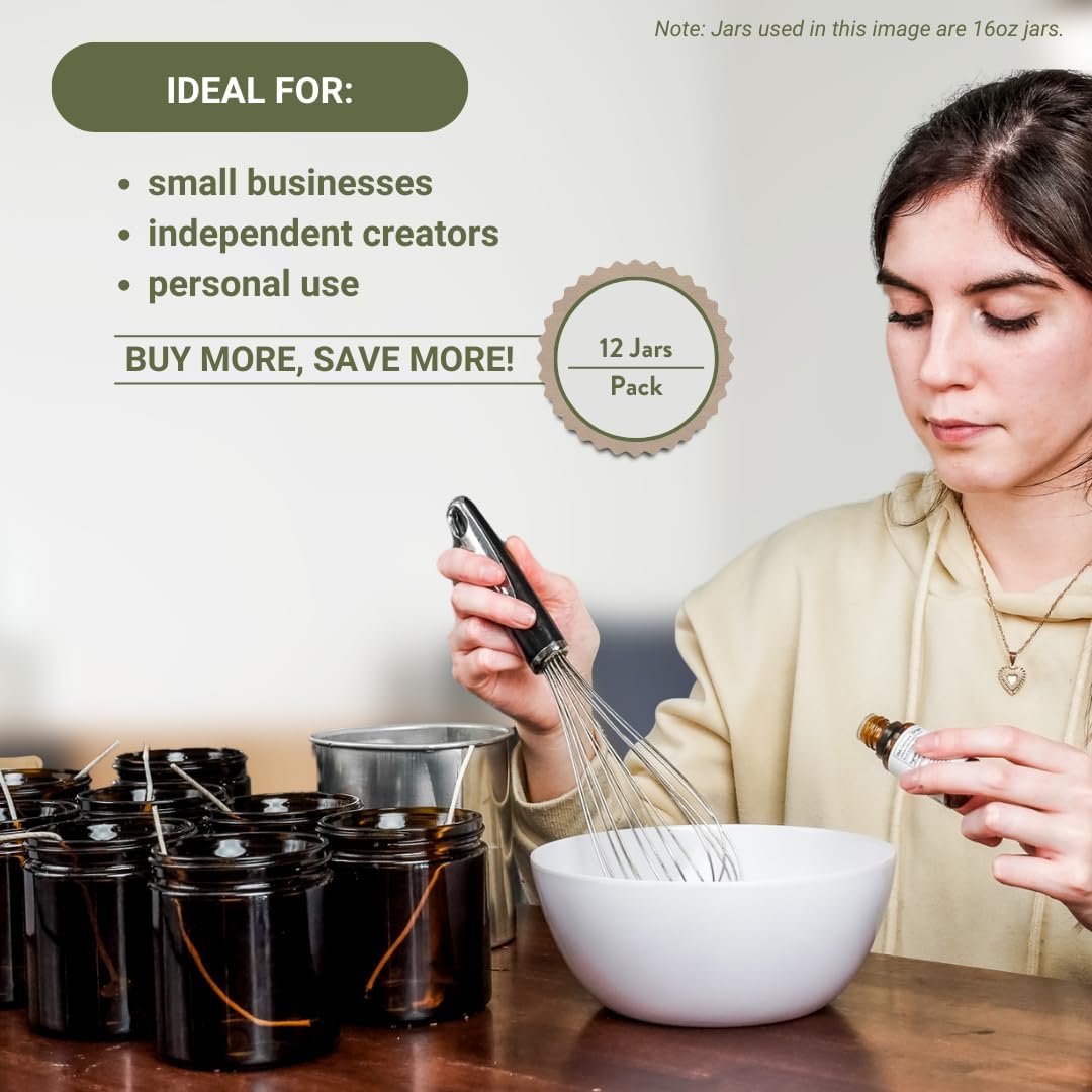 12-Pack 2oz Empty Amber Glass Jars with Black Lids for Beauty Products, Lotions, Powders, and Candles