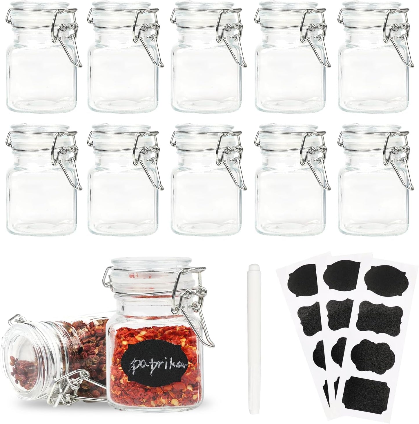 12-Pack 3.4 oz Glass Spice Jars with Airtight Lids, Mini Herb Containers for Kitchen - Includes Chalkboard Labels and Marker